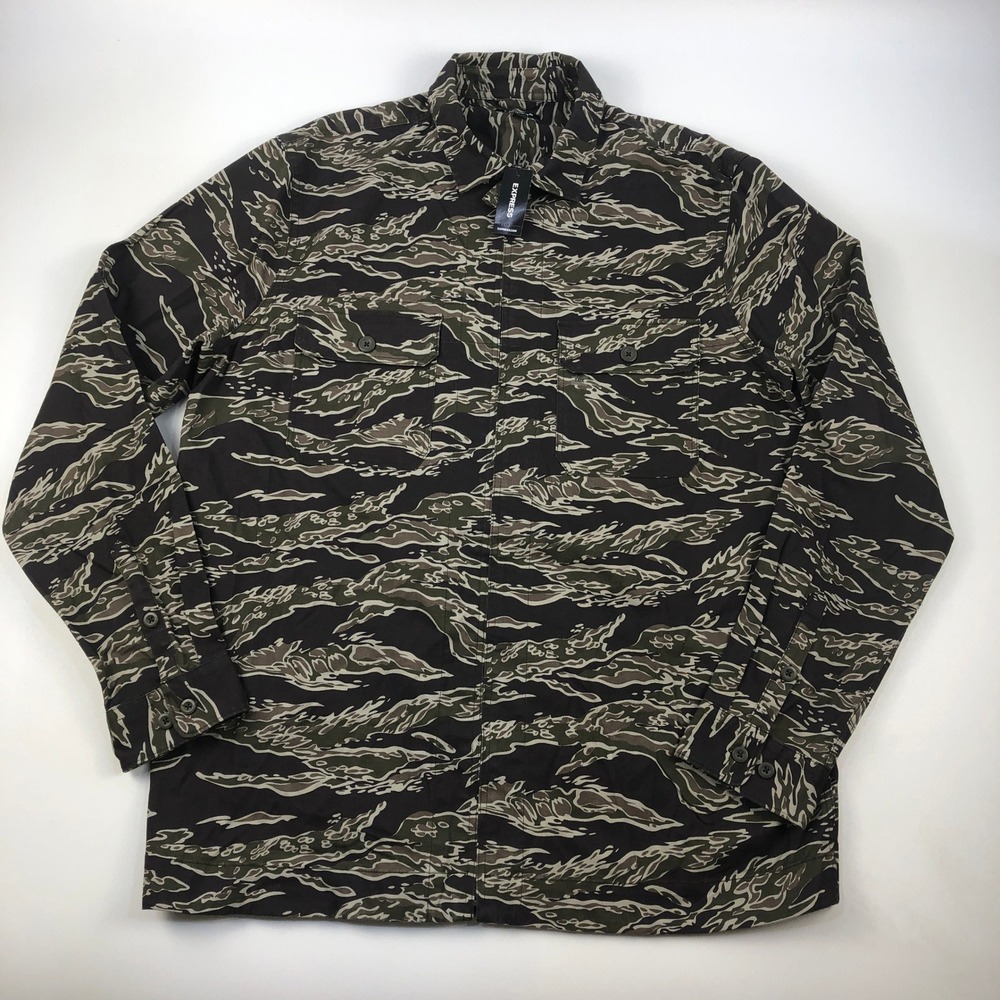 NWT Express Jacket Men XL Tall Tiger Stripe Camo Full Zip Rugged Utility Jacket